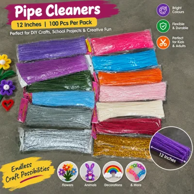 12-Inch Pipe Cleaners (100 Pcs) – Multicolor Chenille Stems for DIY & Art Crafts